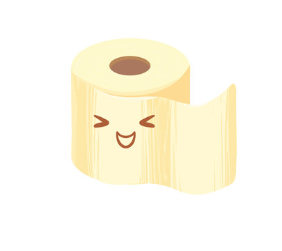 Cute kawaii toilet paper roll character with happy smiling face