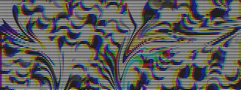 Abstract colorful glitched stripes with fluid swirl patterns, perfect for contemporary digital art and modern backdrops.