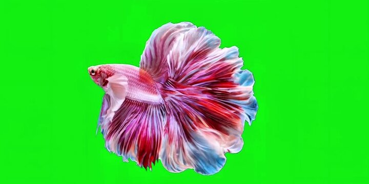 Elegant Rosetail Betta Fish Motion on Green Screen Chroma Key