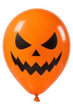 Orange balloon with spooky halloween face