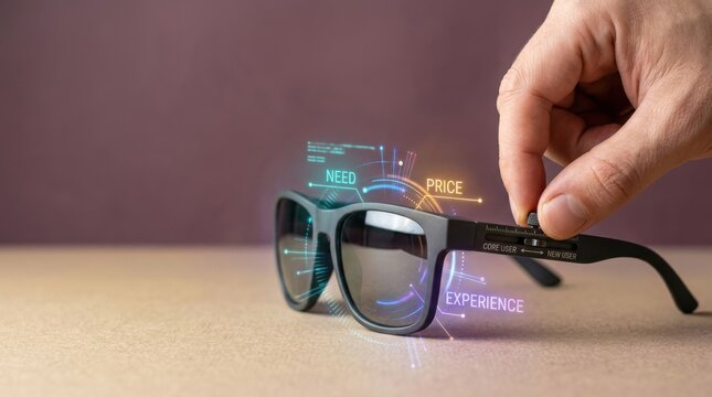 Visualization of adjacent customer segment using adjustable sunglasses with control for core and new users