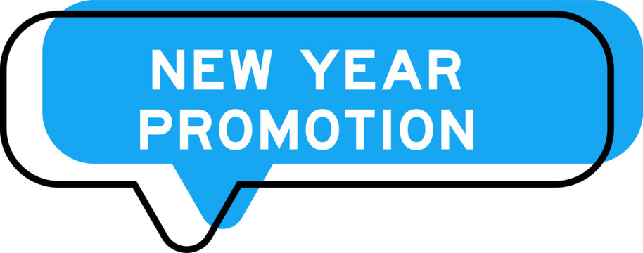 Speech banner and blue shade with word new year promotion on white background