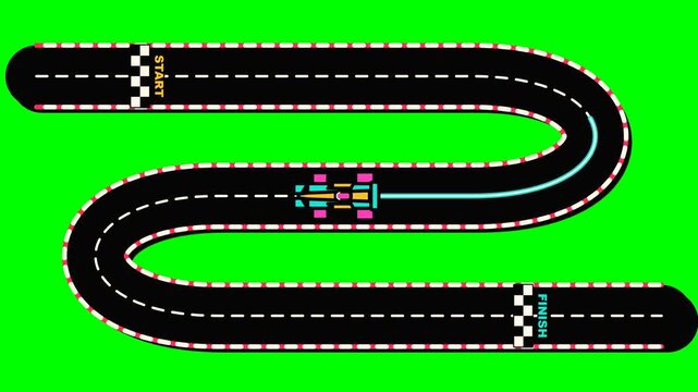 Top view of a race car driving on track green screen