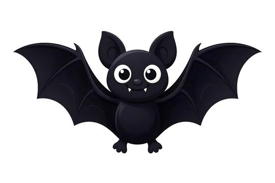 Cute cartoon black bat with wide open wings