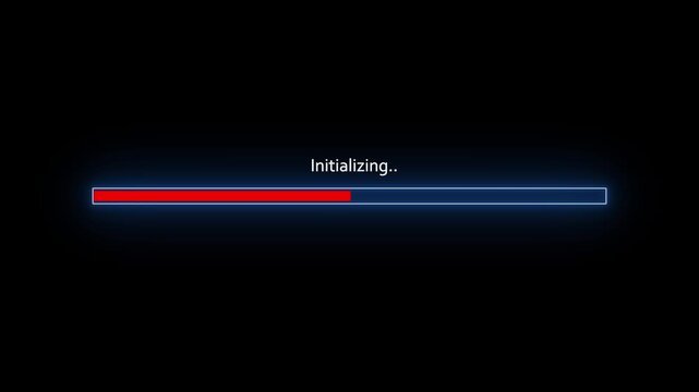 digital initializing progress bar loading animation with glowing tech interface design elements .