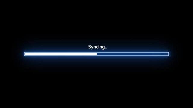 digital syncing progress bar loading animation with glowing tech interface design elements.