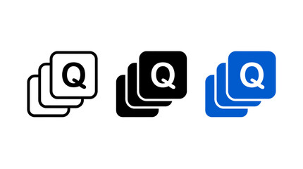 Obraz premium Related Questions and FAQ Stacked Card Icons in Outline Solid and Blue