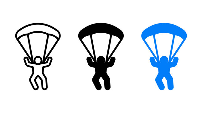 Skydiving and parachute jump icon vector design set illustration