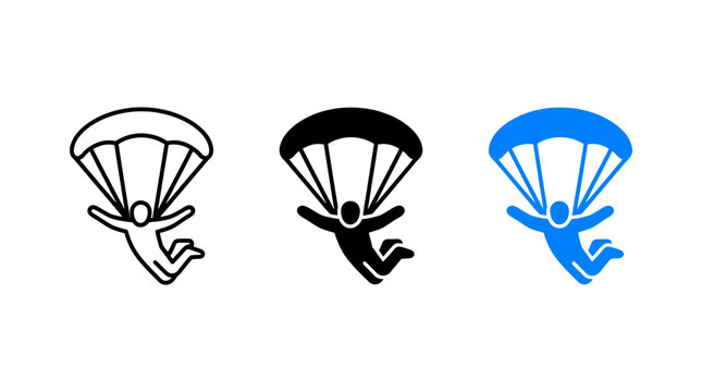 Skydiving and Parachuting Icons Vector Set for Extreme Sport Projects