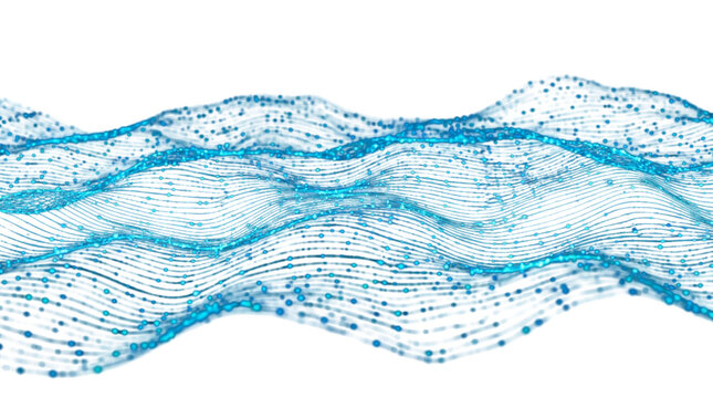 Abstract data visualization of interconnected nodes forming fluid wave patterns in digital workspace