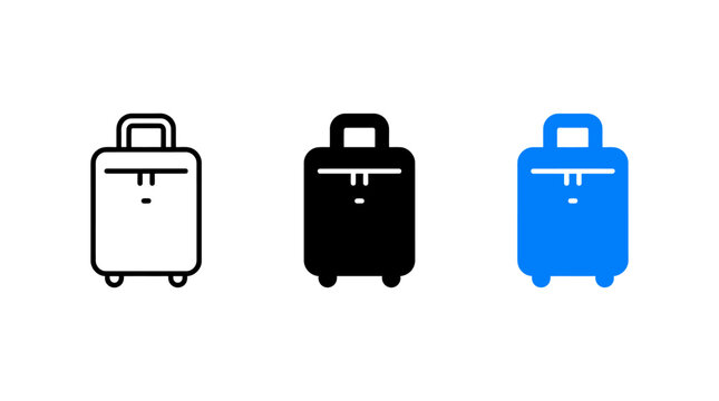 Set of travel suitcase icons in outline, solid, and color vector styles