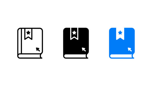 User guide icon design set with book, bookmark ribbon and mouse cursor