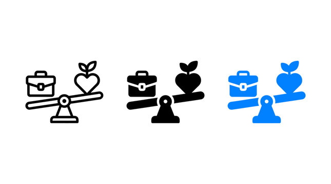 Work life balance icon set with briefcase and heart scale symbol vector