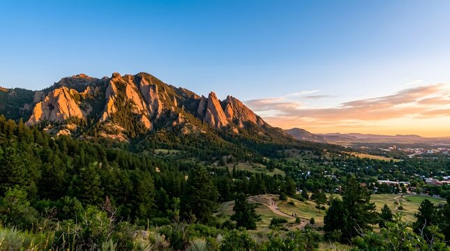 Dramatic golden hour light illuminates a rugged mountain range with desert vegetation below