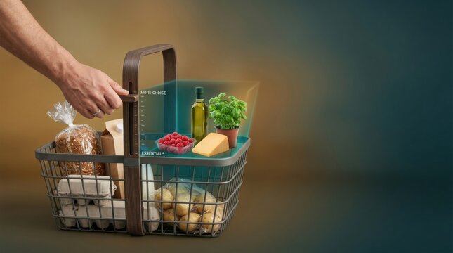 Person putting food into a grocery basket to represent rising purchasing power and consumer choice in modern shopping