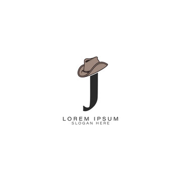 Letter J Logo with a Cowboy Hat. Alphabet J with modern Design Stetson Hat Icon