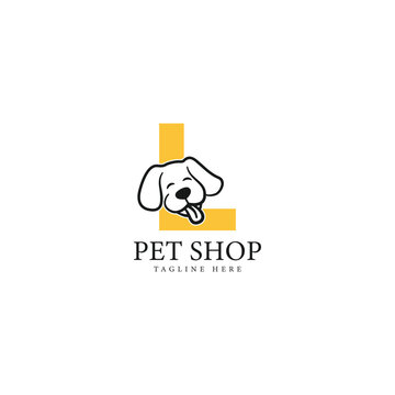 Letter L Logo with a Dog face. Alphabet L Pet Design Icon