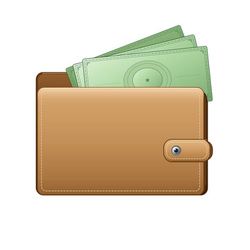 Tan Leather Bifold Wallet with Protruding Banknotes and Clasp