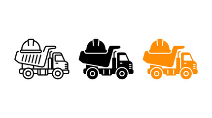Heavy construction dump truck with safety hard hat icons in various styles © Al Rafi