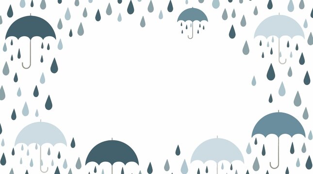 A simple flat design template element for rainy day decorations, featuring stylized raindrops and umbrellas in muted