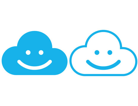Two happy smiling cloud icons side by side on a white background