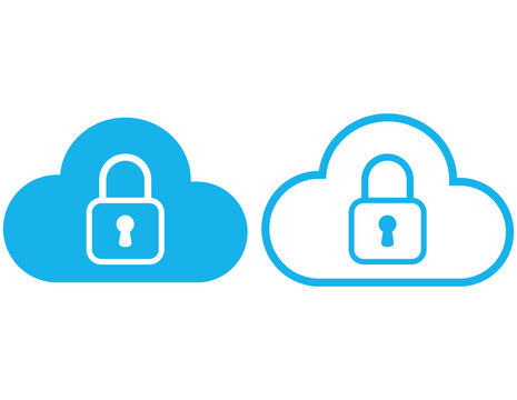 Cloud security icons with padlock symbol for data protection and privacy isolated on white background