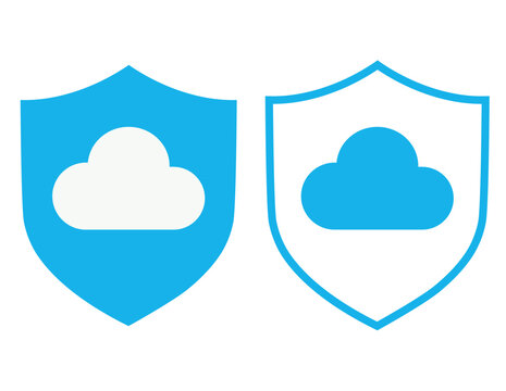 Cloud security shield icons representing data protection and cybersecurity isolated on white background