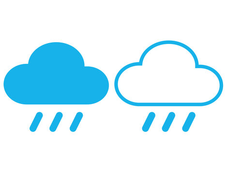 Blue cloud with rain icon and outline cloud with rain icon isolated on white background