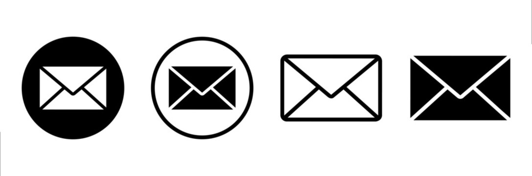 Email Envelope Icon Set, Mail Contact and Message Line Art Symbols