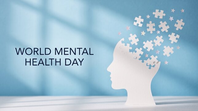 World mental health day puzzle brain silhouette