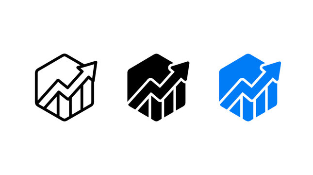 Business Growth Bar Chart Icon Set Inside Hexagon Shape Graphic Symbols