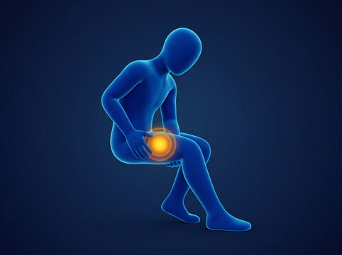 3D illustration of a person experiencing severe thigh muscle pain