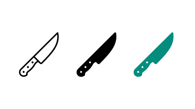 Professional chef knife icon set featuring outline and solid vector styles