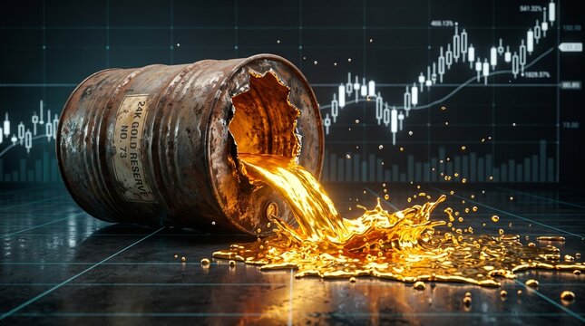 Gold bar pouring from broken piggy bank