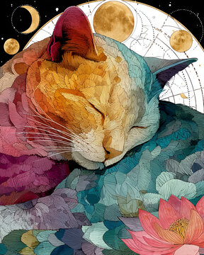 Colorful cat mandala art