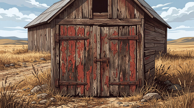 Rustic Illustration Of Weathered Wooden Barn For Rural Heritage Concept