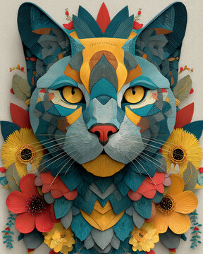 Colorful cat mandala art