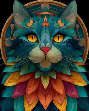 Colorful cat mandala art
