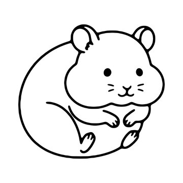 Cute hamster line art illustration isolated on white background, black outline vector