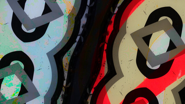 Abstract geometric composition with digital noise and vibrant colors