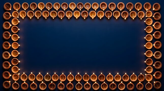 This stunning image captures the radiant spirit of diwali the festival of lights with a beautiful border of traditional oil lamps symbolizing hope prosperity and