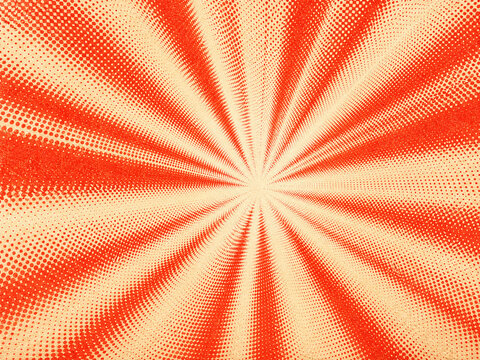 Vermilion Microburst Halftone Texture With Radial Microburst Dots And Vintage Screen Print