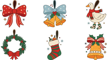 Fototapeta premium Set of hand drawn watercolor christmas elements for festive holiday decoration and greeting card design