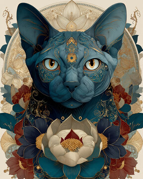 Colorful cat mandala art