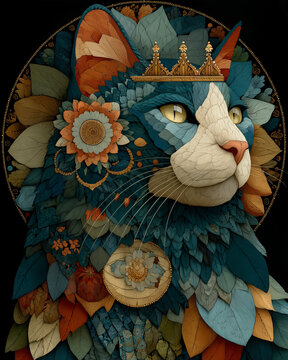 Colorful cat mandala art