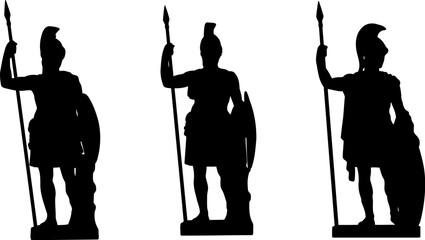 Obraz premium Sculptures of ancient Greek or Roman warriors holding a spear and a shield.