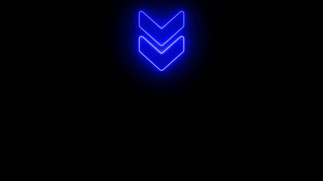 Neon blue glowing downward arrows animation, minimalist directional pointer overlay for ui and motion