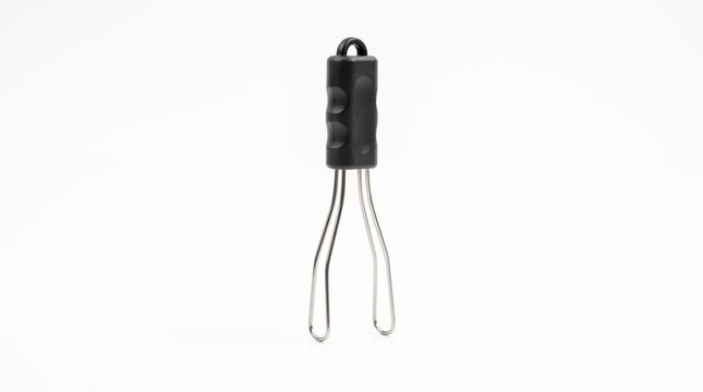 Black plastic keycap puller tool for mechanical keyboards isolated on a clean white background