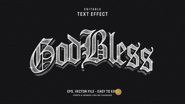 Classic GodBless Text Effect With Editable Rough Distressed Texture Curved Text Style