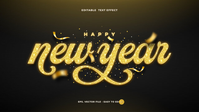 New Year Text Effect With Shiny Gold Glitter Text Style